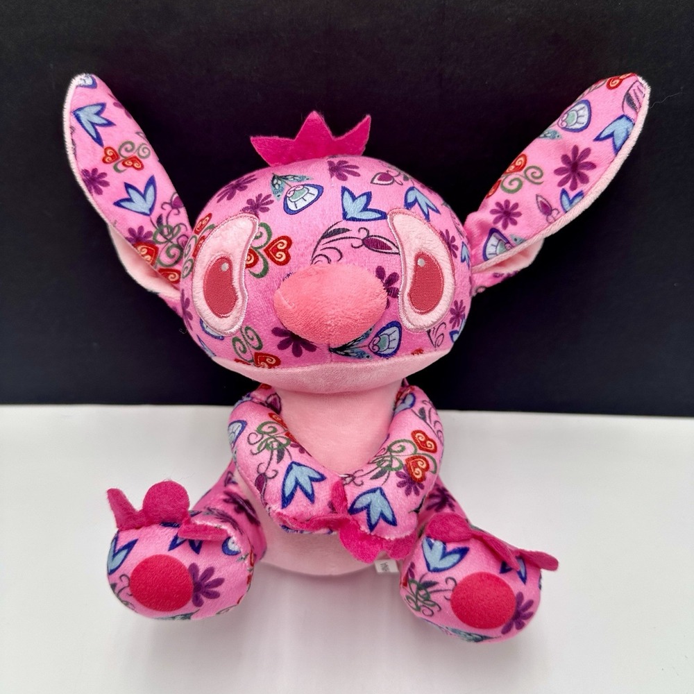 Disney Angel Stitch Doll Plush Pink Flower Design Pattern 8" Stuffed Animal